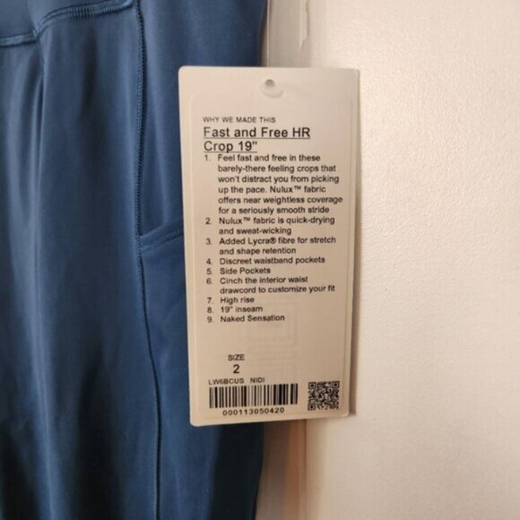 Lululemon Fast and Free Crop Leggings II 19" Non-Reflective Blue Size 2 New NWT - Picture 10 of 12